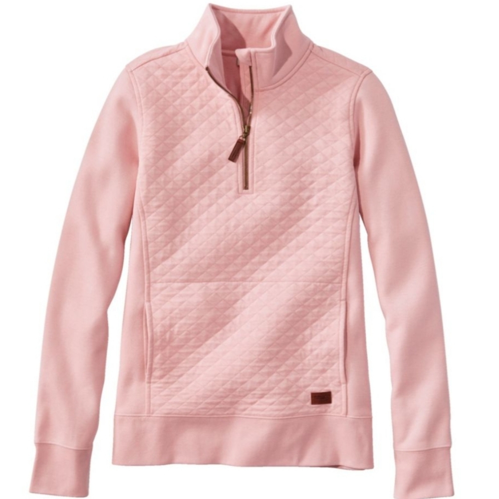 L.L.Bean Women's Quilted Quarter-Zip Pullover Dusy Rose XS Petite